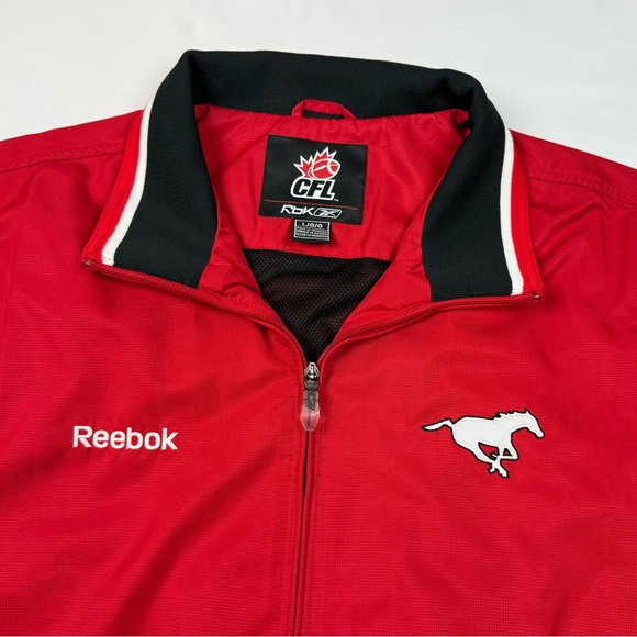 Reebok CFL Calgary Stampeders Mens Vest Sz Large Full Zip Embroidered Red EUC C3 - Picture 4 of 7